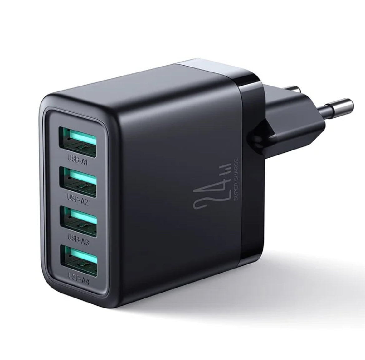 Oplader USB - 4 Poorten USB-A - Snellader 24W - Zwart