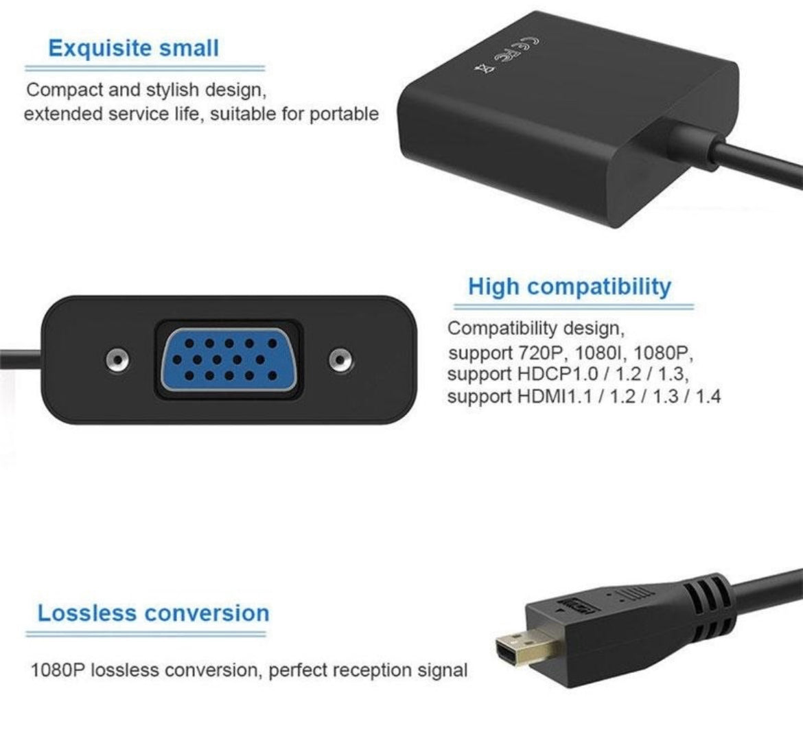 Micro HDMI naar VGA Adapter Kabel met Audioaansluiting - 25 cm - 1080p Full HD - Zwart