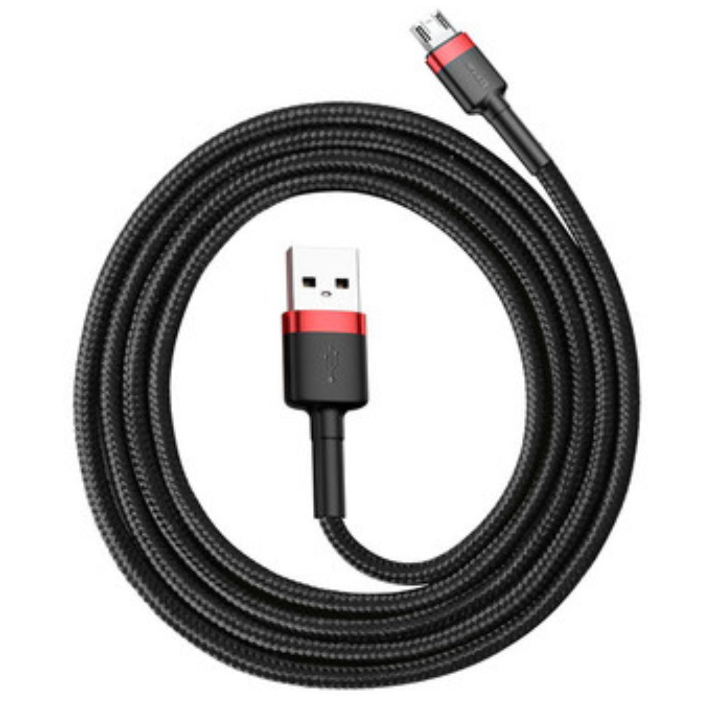 Universele USB A naar Micro USB kabel - 2 Meter - 1.5A - Zwart/Rood