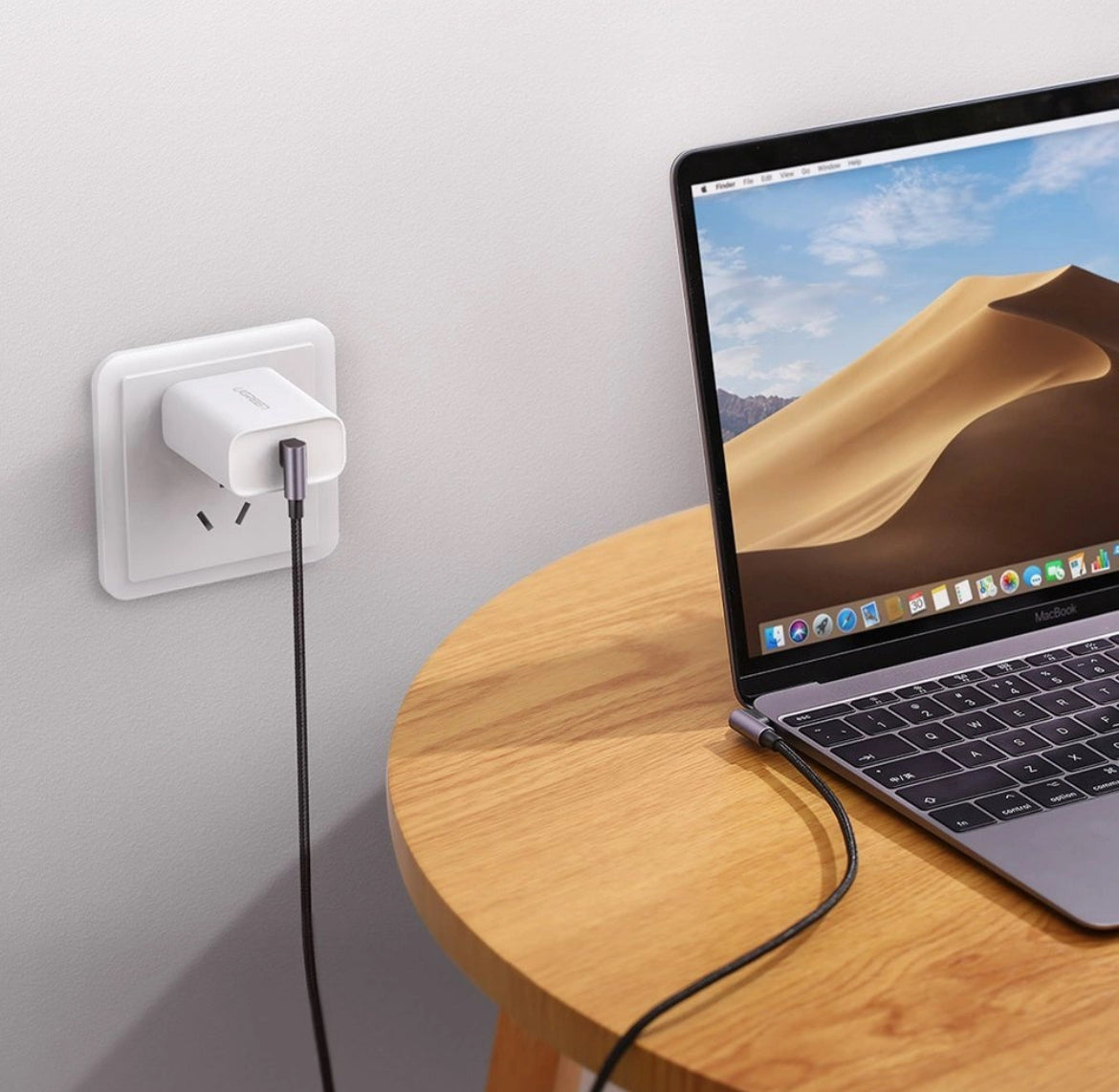 USB-C naar USB-C - 1.0 Meter - Haakse Kabel - 90 Graden - Oplader - Grijs