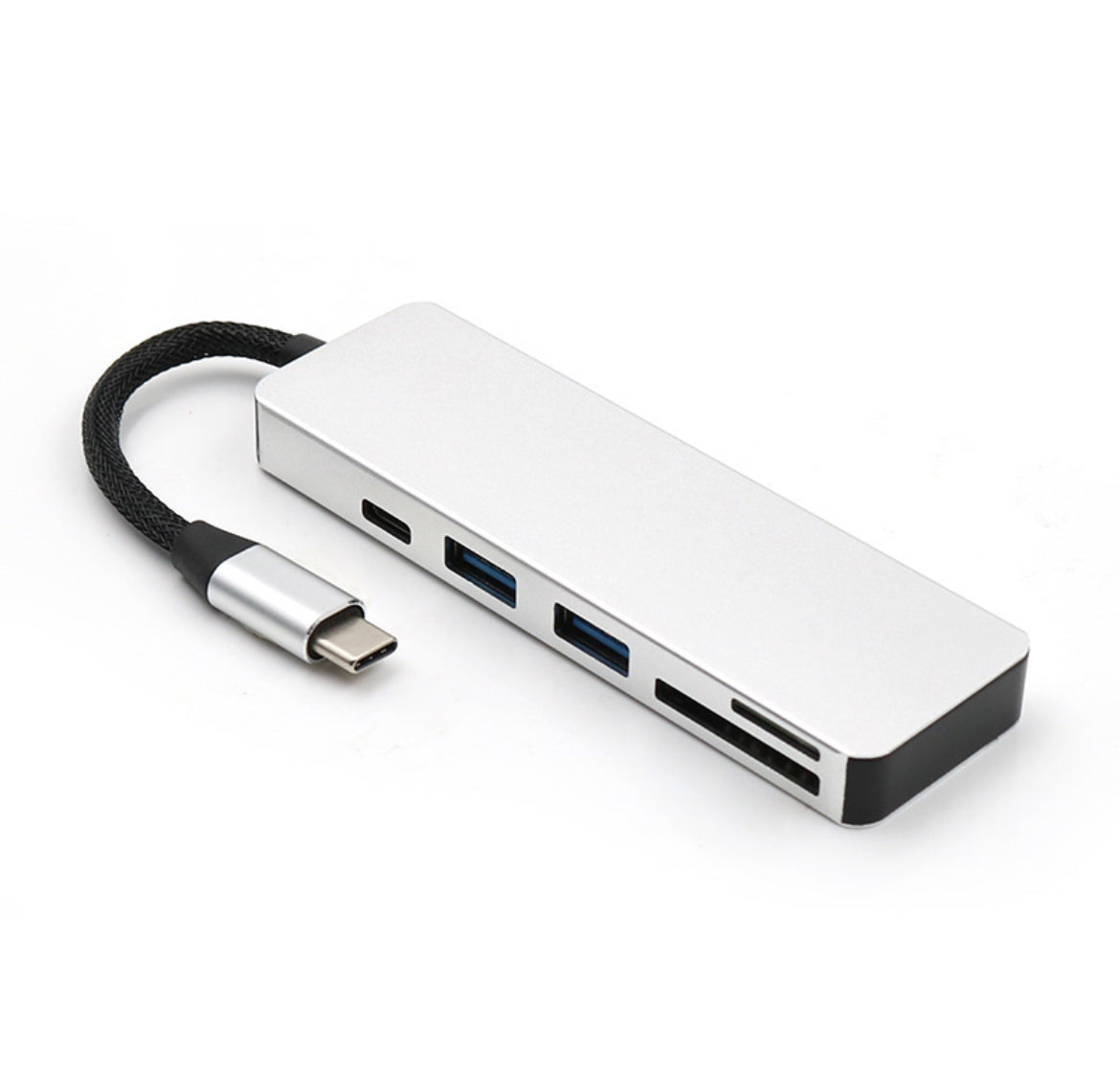 USB Splitter & SD Kaartlezer - USB Hub 3.0 - 2 Poorten - USB-C aansluiting - Aluminium