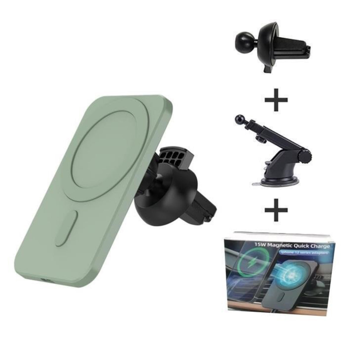 Autohouder Ventilatierooster - Telescopische Arm - magnetische ring - oplaadfunctie - Groen