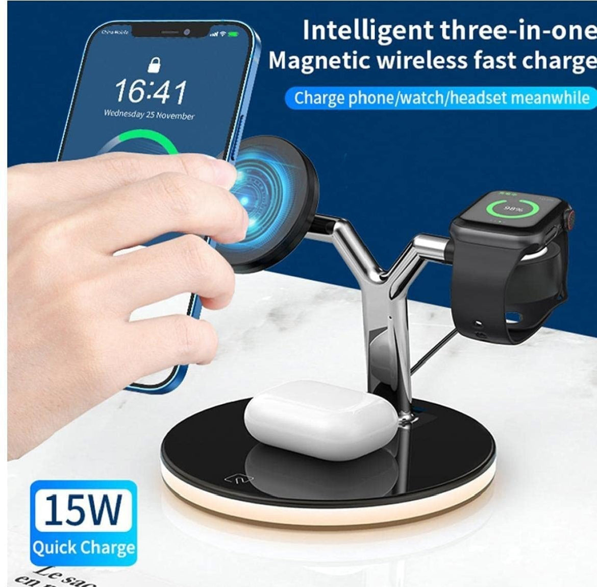 Draadloze snellader voor MagSafe -15W - 3 in 1 oplaadstation - Multifunctioneel docking station - Wit