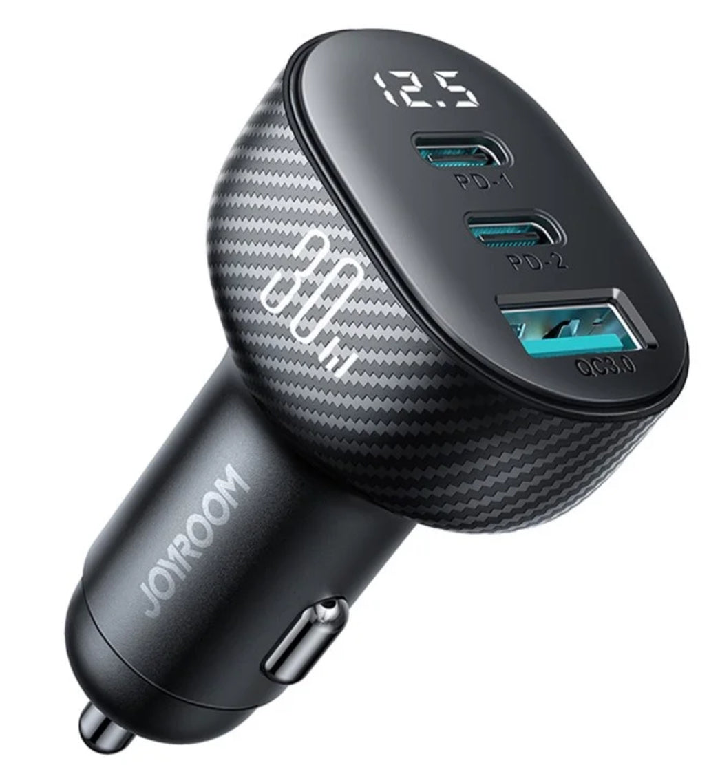 Autolader - Snellader - 2 x USB-C - 1 X USB-A - 30W - Zwart