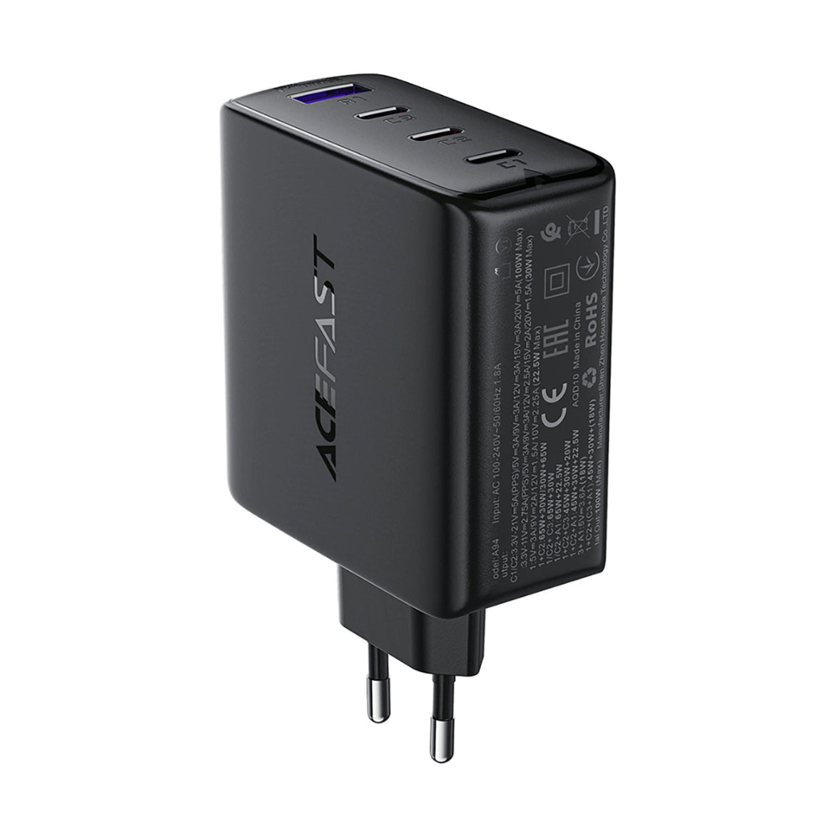 Adapter USB - Snellader - 4 Poorten - 3x USB-C 1x USB-A - 100W - Zwart