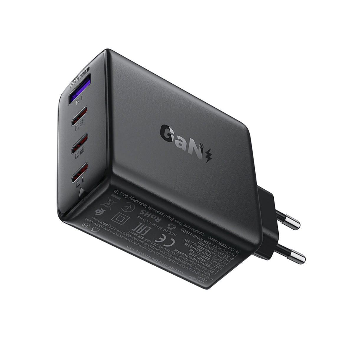 Adapter USB - Snellader - 4 Poorten - 3x USB-C 1x USB-A - 100W - Zwart