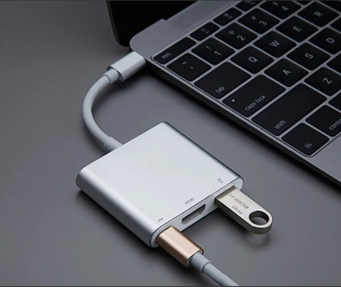 USB C naar HDMI Adapter - USB C adapter - 3 in 1 - Converter - 1080p - 20cm - Zilver