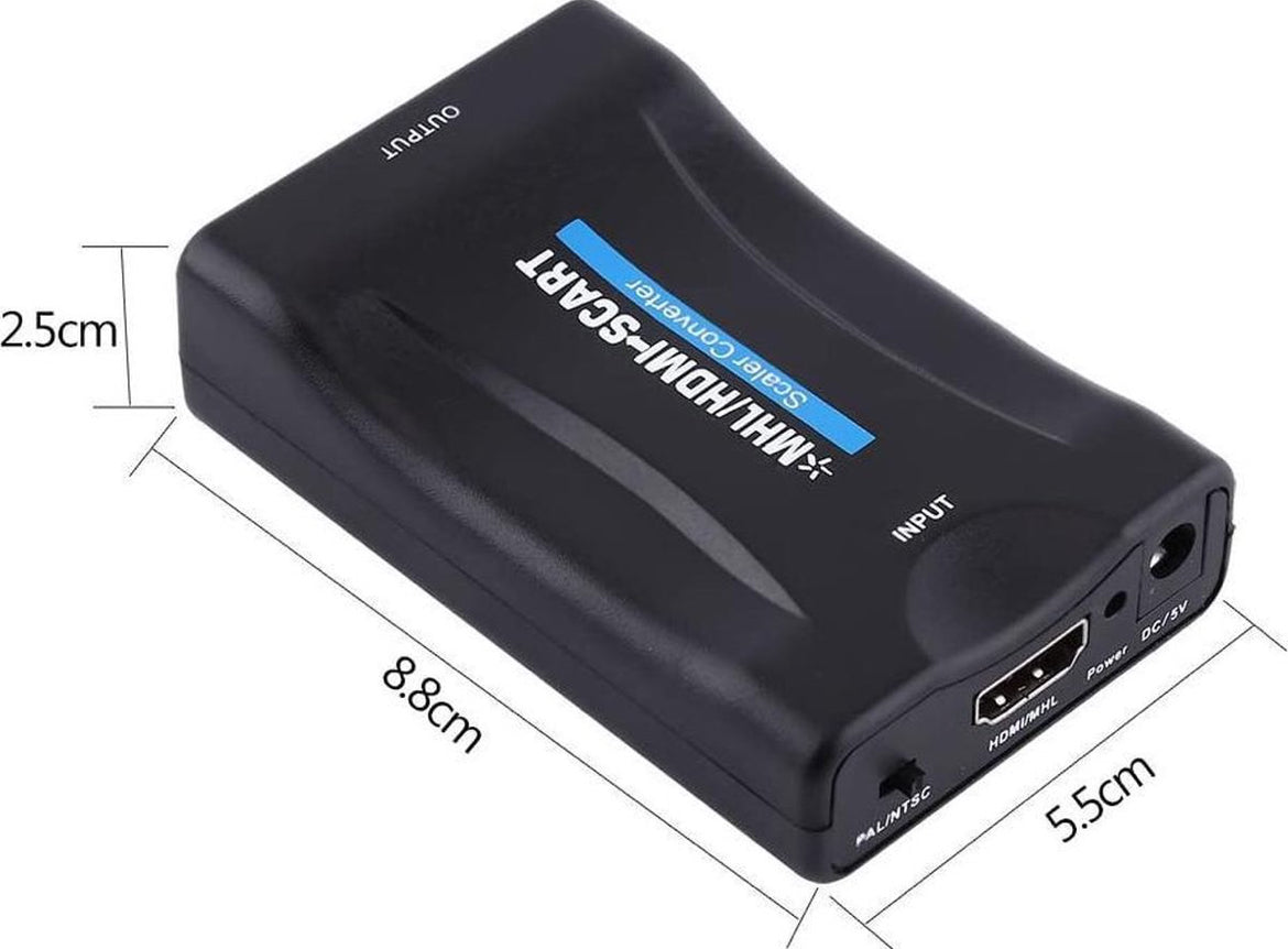 Scart naar HDMI Adapter - Full HD - 720P / 1080P - Plug & Play - Scart Schakelaar - Zwart