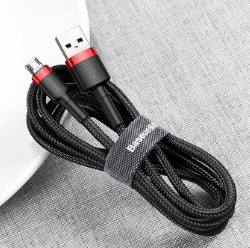 Universele USB A naar Micro USB kabel - 2 Meter - 1.5A - Zwart/Rood