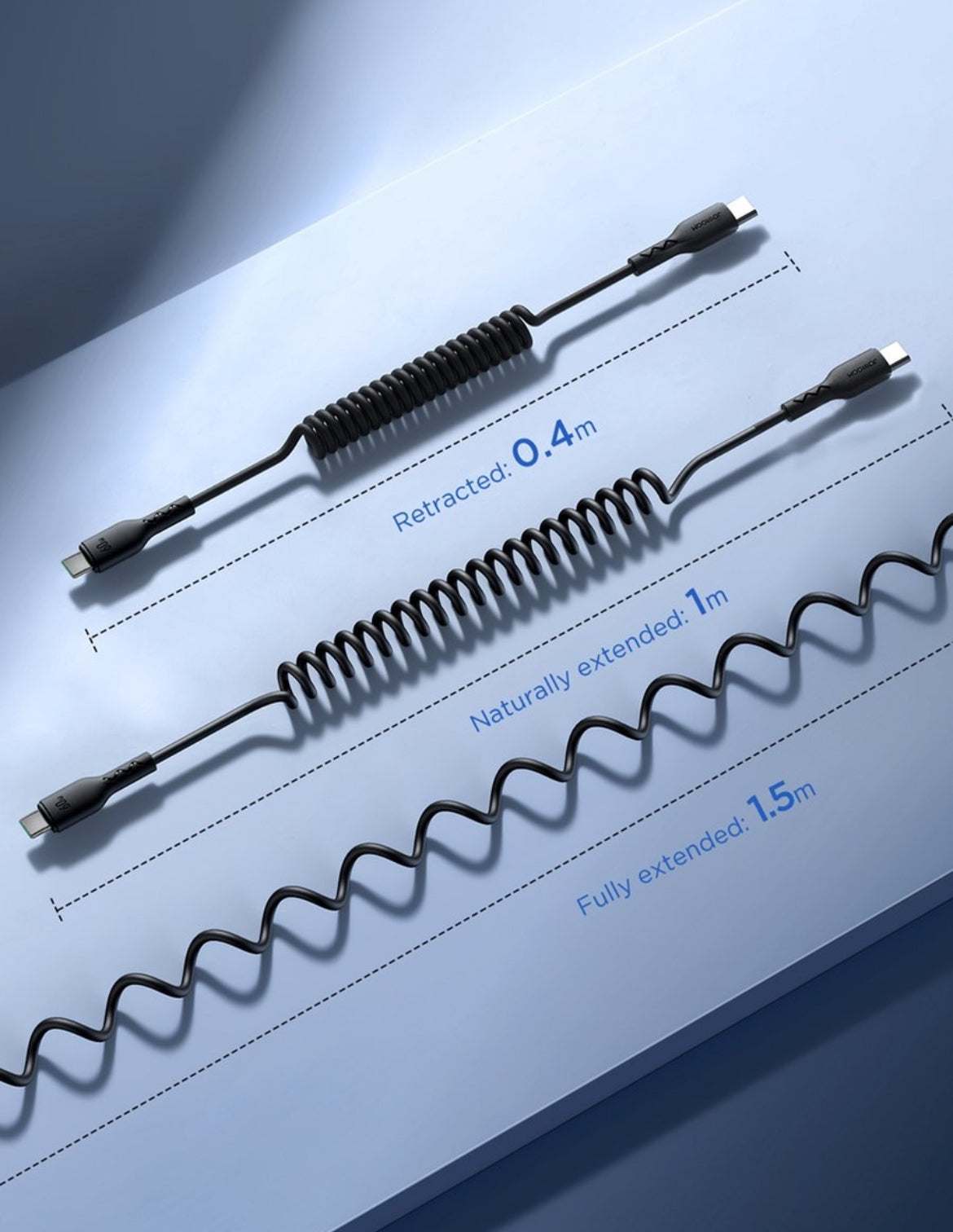 USB-C naar USB-C Kabel - Krulsnoer - Uitrekbare oplaadkabel - Universele oplaadkabel - 1.5 M - 60W - Zwart