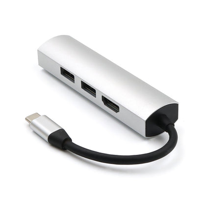 USB-C naar USB Splitter & HDMI Adapter USB Hub 3.0 - 4 Poorten - 4K- USB-C aansluiting - Aluminium - Zilver