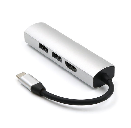 USB-C naar USB Splitter & HDMI Adapter USB Hub 3.0 - 4 Poorten - 4K- USB-C aansluiting - Aluminium - Zilver