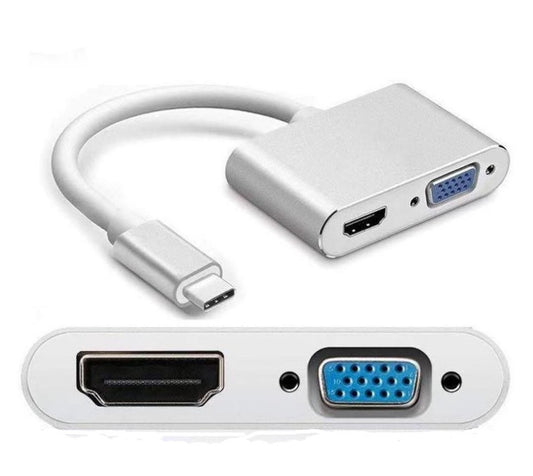 USB-C naar HDMI + VGA Adapter - USB-C Hub - 20 cm - Zilver