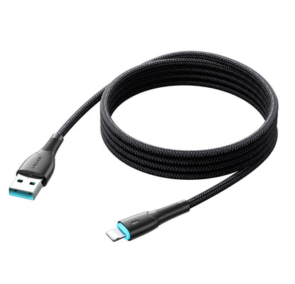USB-A naar Lightning kabel - Nylon - 3A Snellader - 1 Meter - Zwart