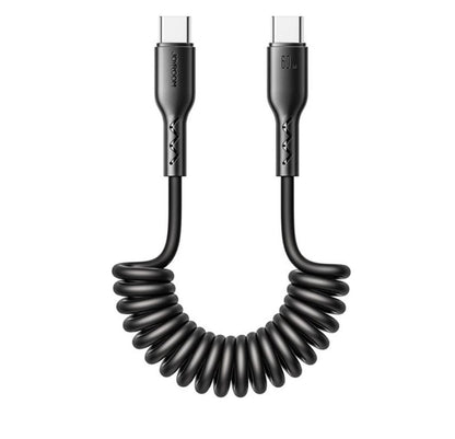 USB-C naar USB-C Kabel - Krulsnoer - Uitrekbare oplaadkabel - Universele oplaadkabel - 1.5 M - 60W - Zwart