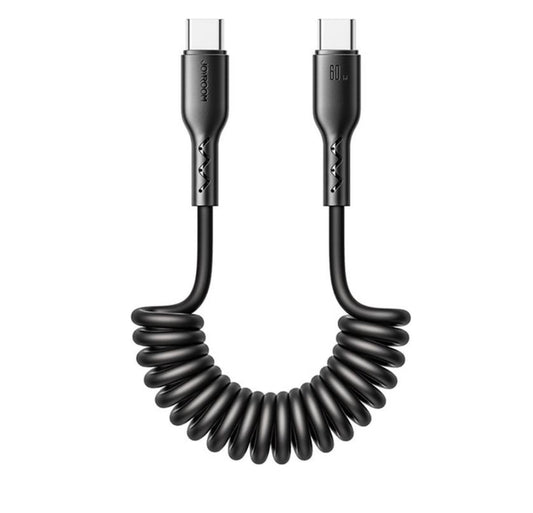 USB-C naar USB-C Kabel - Krulsnoer - Uitrekbare oplaadkabel - Universele oplaadkabel - 1.5 M - 60W - Zwart