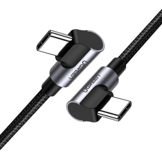 USB-C naar USB-C - 1.0 Meter - Haakse Kabel - 90 Graden - Oplader - Grijs