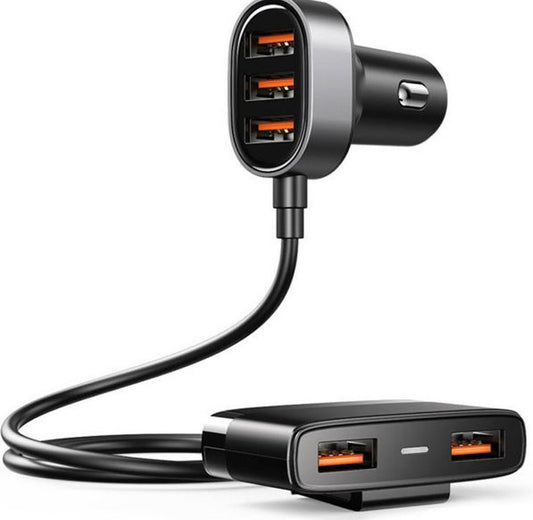 Autolader met 5 USB poorten - Snellader - USB-A - 1.5 Meter - Zwart