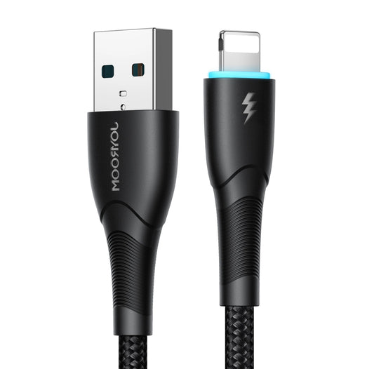 USB-A naar Lightning kabel - Nylon - 3A Snellader - 1 Meter - Zwart