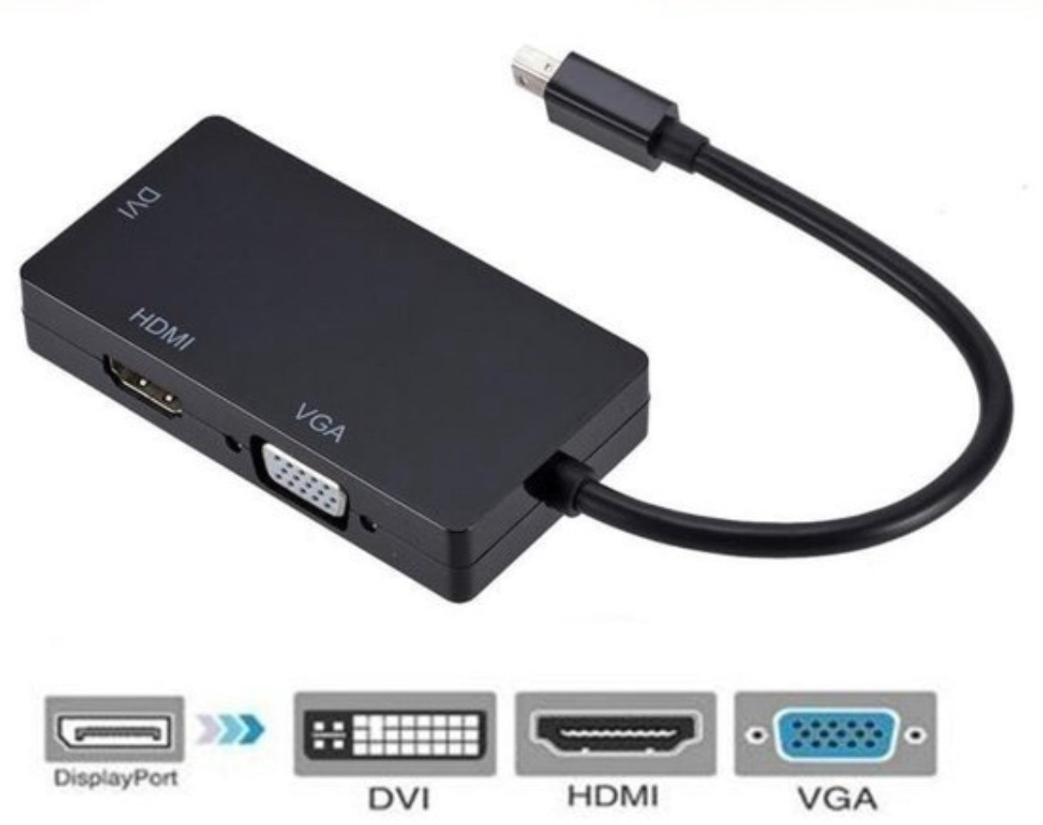 Mini displayport naar HDMI/DVI/VGA adapter - Zwart