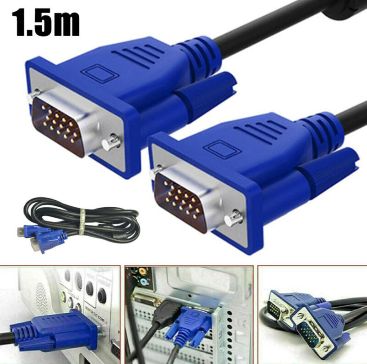 VGA Kabel - VGA Monitor kabel - VGA naar VGA - 1.5 Meter - Zwart/Blauw