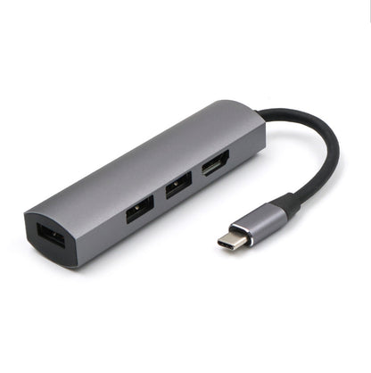 USB-C naar USB Splitter & HDMI Adapter USB Hub 3.0 - 4 Poorten - 4K- USB-C aansluiting - Aluminium - Zilver