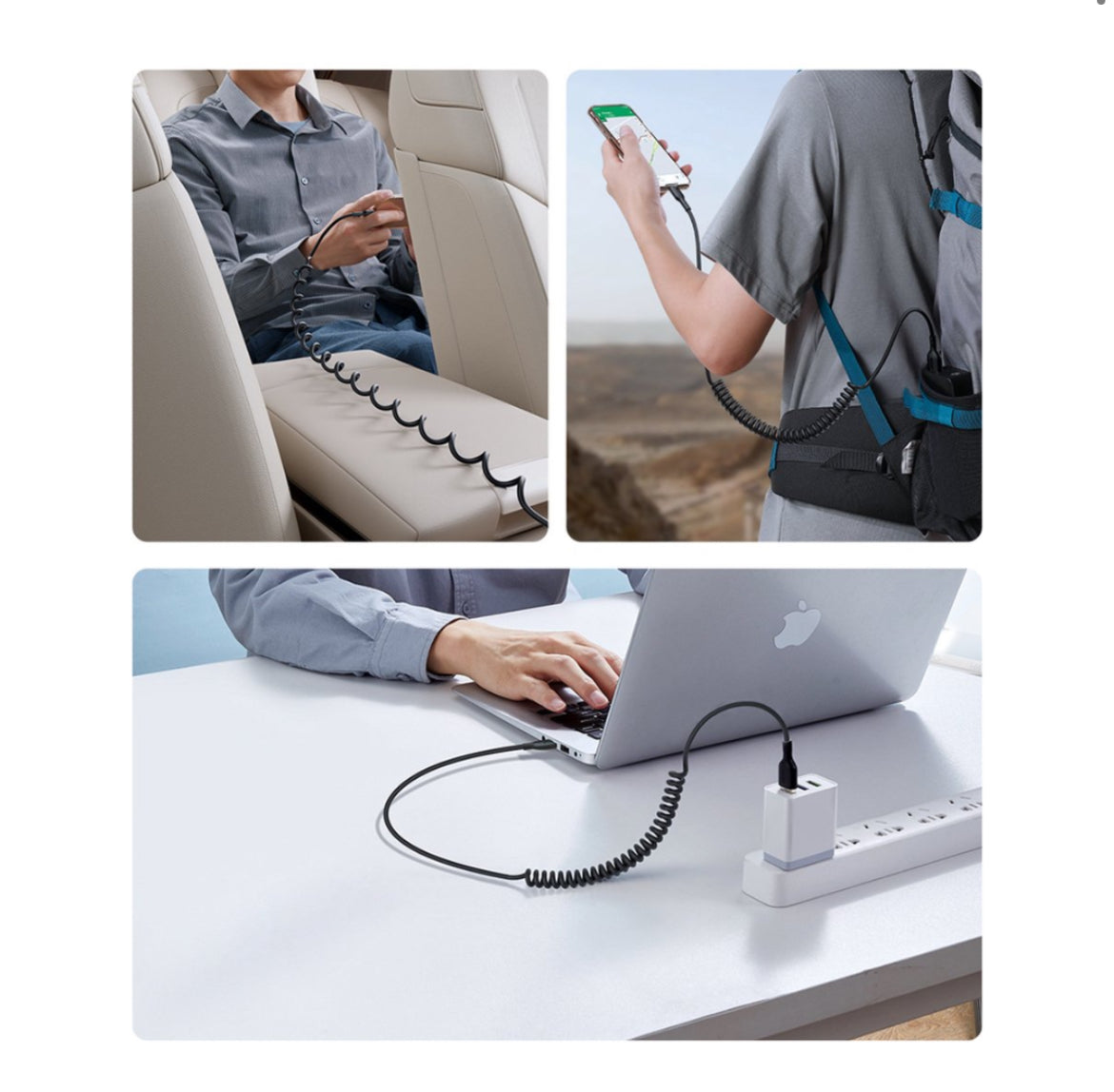 USB-C naar USB-C Kabel - Krulsnoer - Uitrekbare oplaadkabel - Universele oplaadkabel - 1.5 M - 60W - Zwart