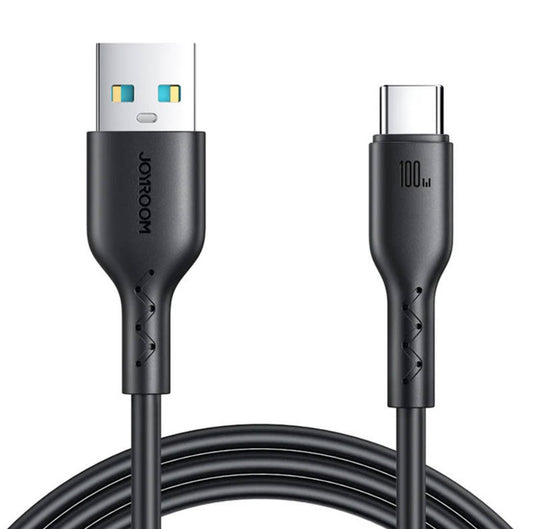 USB-A naar USB-C kabel - Nylon - Snellader - 100W - 1 Meter - Zwart
