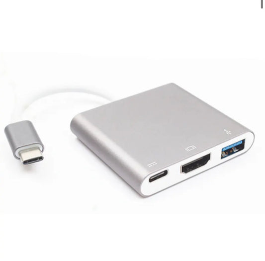 USB C naar HDMI Adapter - USB C adapter - 3 in 1 - Converter - 1080p - 20cm - Zilver