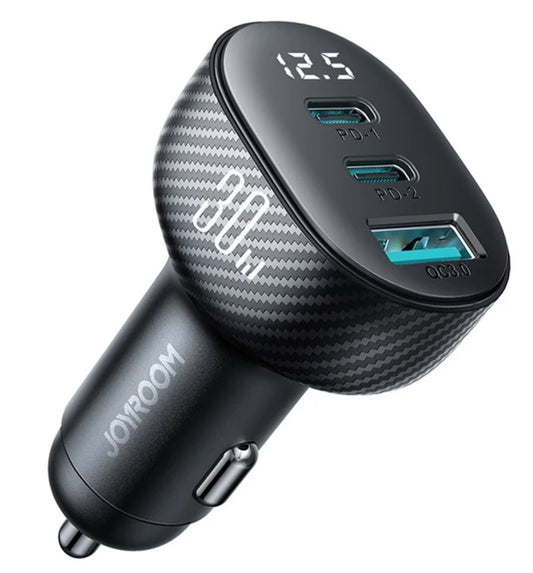 Autolader - Snellader - 2 x USB-C - 1 X USB-A - 30W - Zwart