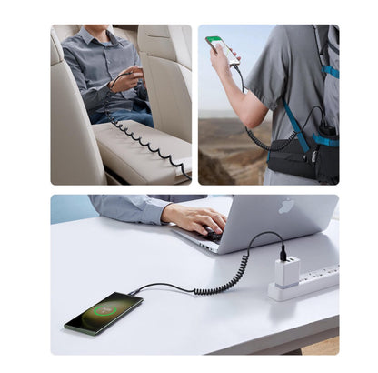 USB-C naar lightning Kabel - Krulsnoer - Uitrekbare oplaadkabel - 1.5 M - 30W - Zwart