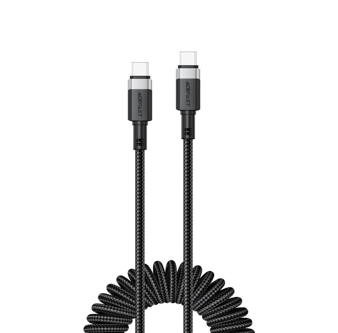 USB-C naar USB-C Kabel - Krulsnoer - Uitrekbare oplaadkabel - Universele oplaadkabel - 1.2 M - 480Mb/s - Zwart