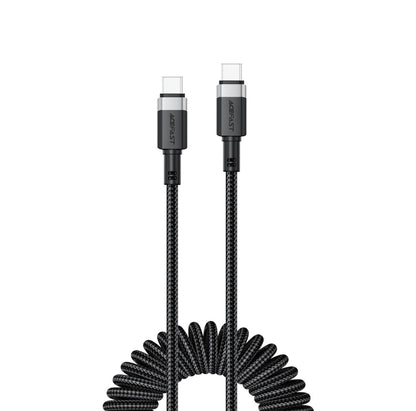USB-C naar USB-C Kabel - Krulsnoer - Uitrekbare oplaadkabel - Universele oplaadkabel - 1.2 M - 480Mb/s - Zwart