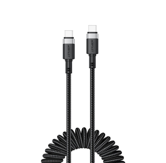 USB-C naar USB-C Kabel - Krulsnoer - Uitrekbare oplaadkabel - Universele oplaadkabel - 1.2 M - 480Mb/s - Zwart