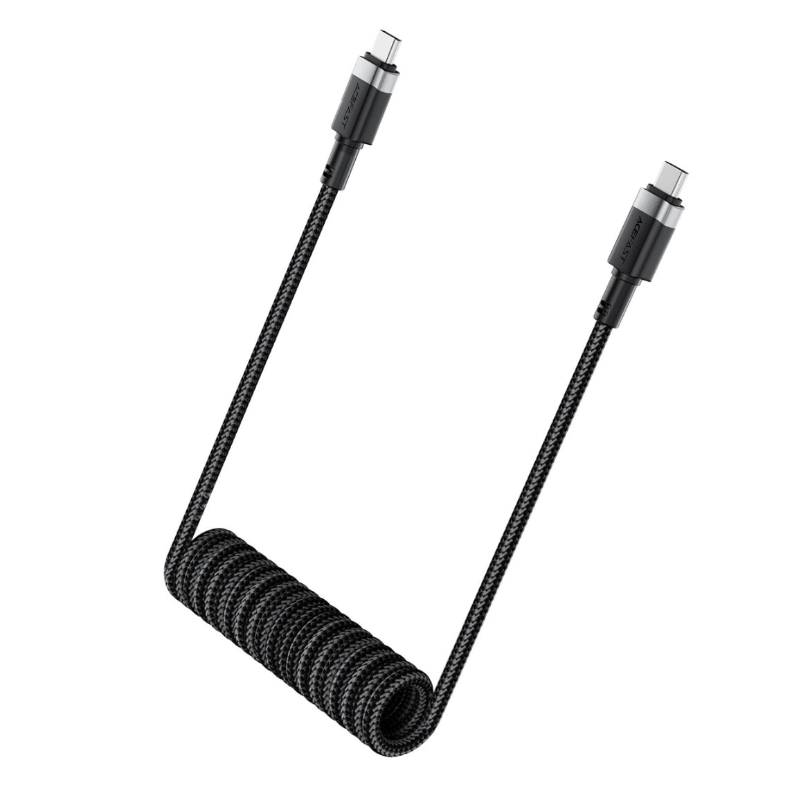 USB-C naar USB-C Kabel - Krulsnoer - Uitrekbare oplaadkabel - Universele oplaadkabel - 1.2 M - 480Mb/s - Zwart